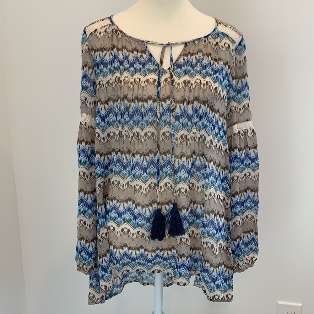 Sundance 100% Silk Tassel Blouse